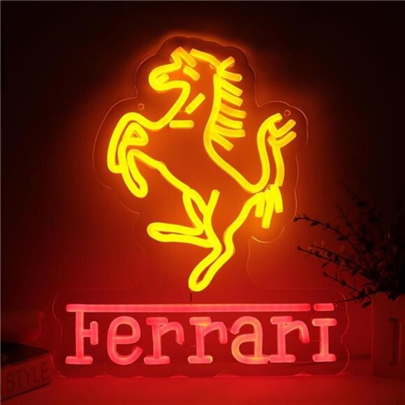 Ferrari Car Logo LED Neon Sign Garage Shop Decor Bar Man Cave Gear Head Mechanix - Picture 1 of 7